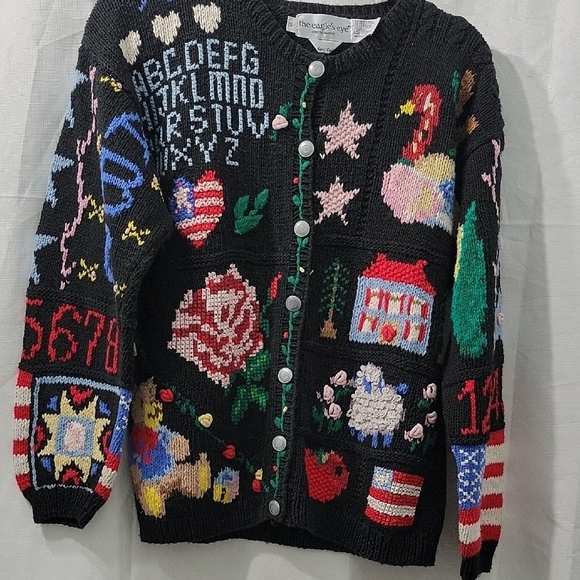 Vintage 90 Eagles Eye Teacher Ameeican  Cardigan Sweater  Size S - Picture 8 of 10